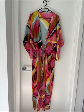 Colorful Abstract Print Kimono Maxi